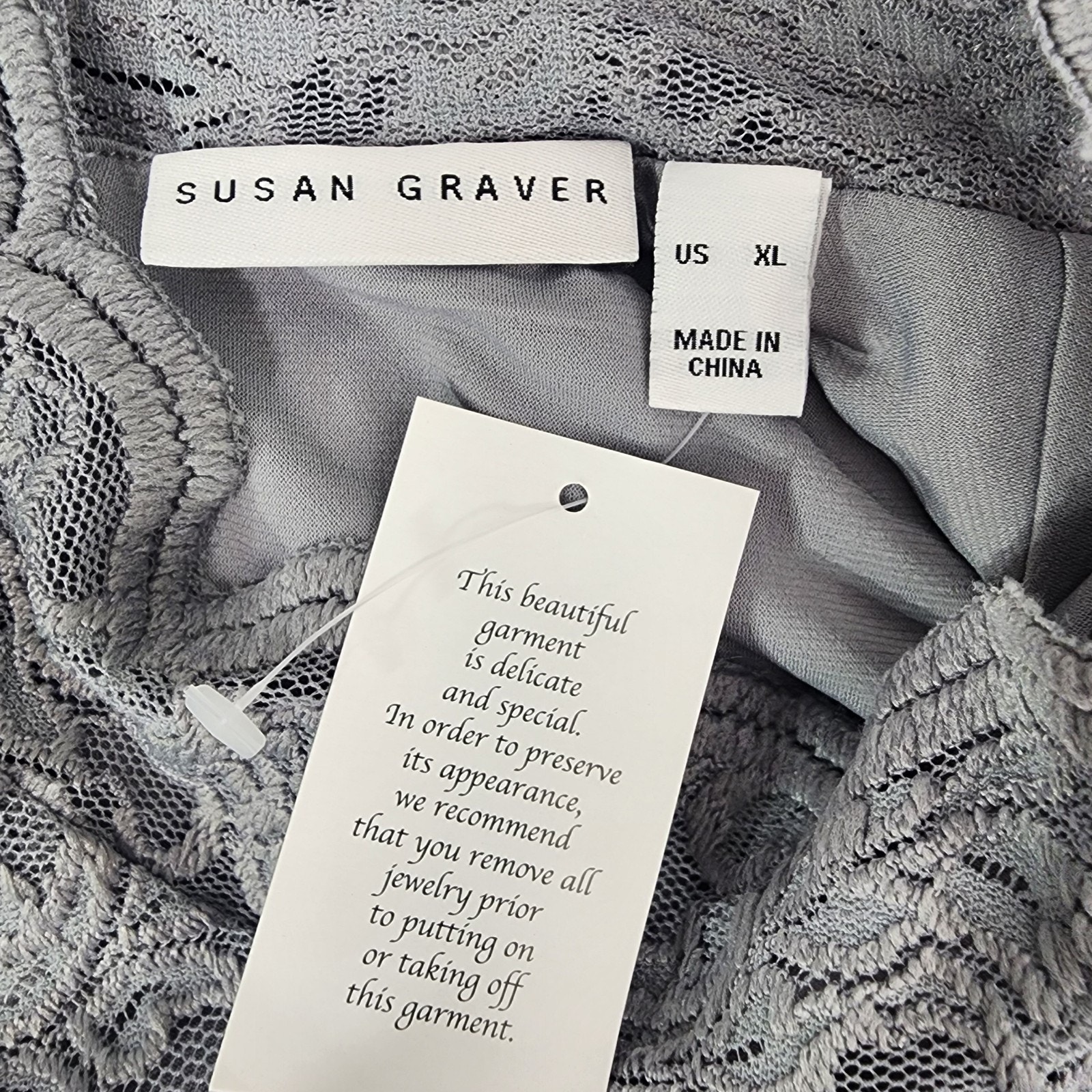 Susan Graver Womens Stretch Lace Mock Neck Sleeveless Top Grey Xl Lined Feminine — image 7 of 8